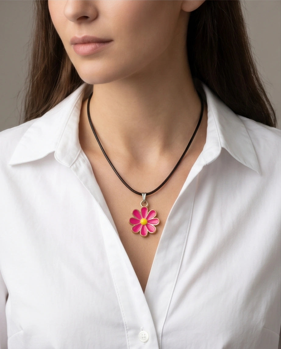 Gold and Hot Pink Daisy Necklace