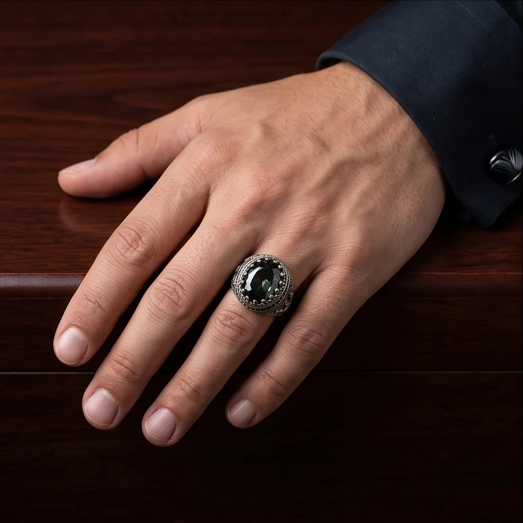 Imperial Anchor Obsidian Signet Ring