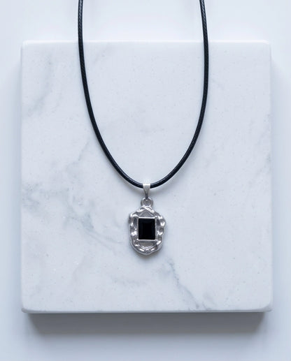 Liquid Metal Rectangular Black Gemstone Necklace
