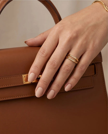 Gold Dual Geometric Bar Micro-Pavé Ring