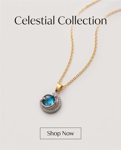 Silver Crystal Crescent Moon Cosmic Galaxy Orb Pendant Necklace