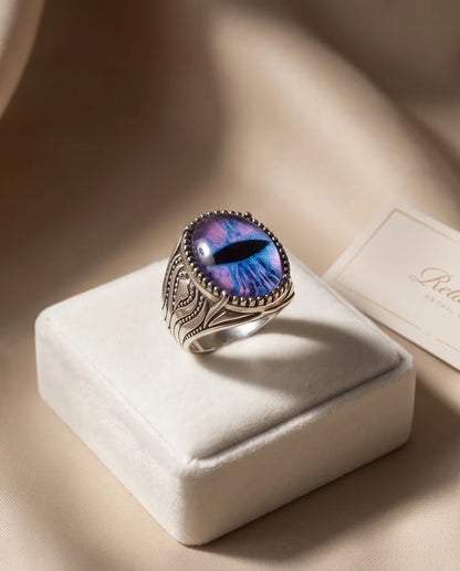 Nebula Slit-Pupil Beaded Silver Ring