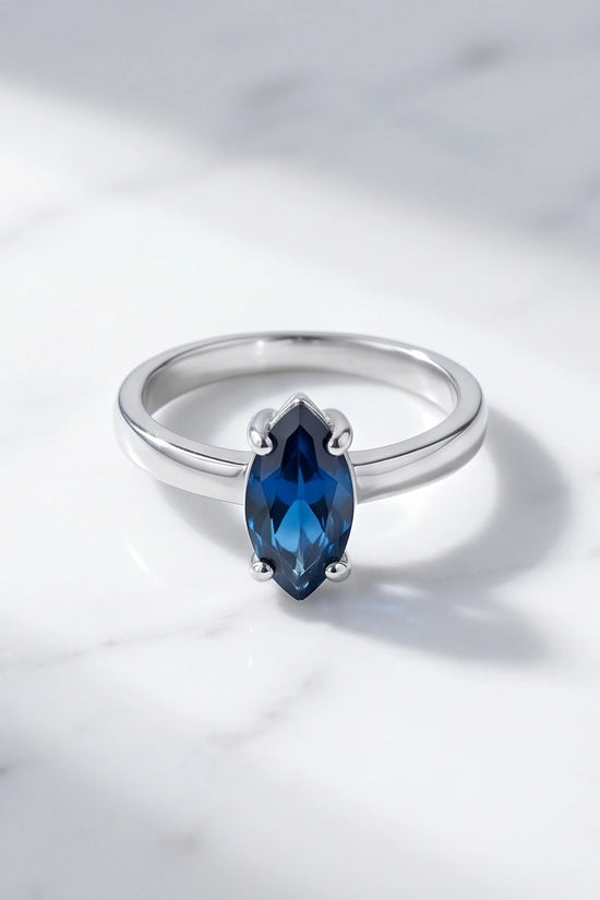 Sterling Silver Marquise-Cut Sapphire Blue Solitaire Ring