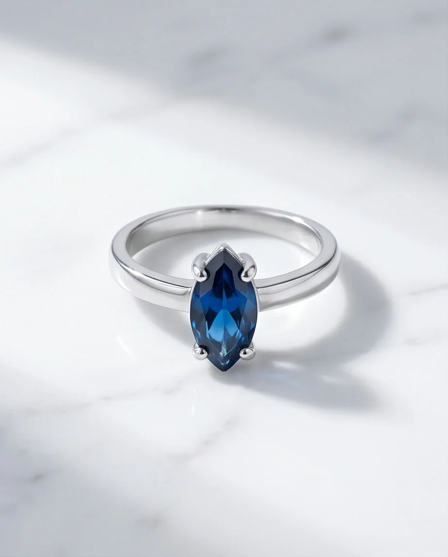 Sterling Silver Marquise-Cut Sapphire Blue Solitaire Ring