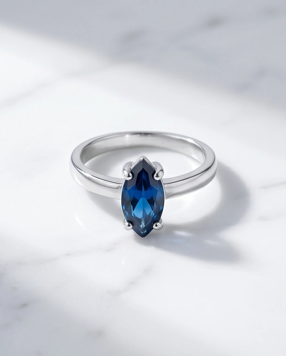 Sterling Silver Marquise-Cut Sapphire Blue Solitaire Ring