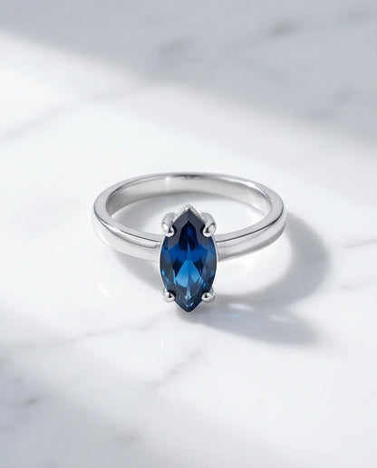 Sterling Silver Marquise-Cut Sapphire Blue Solitaire Ring