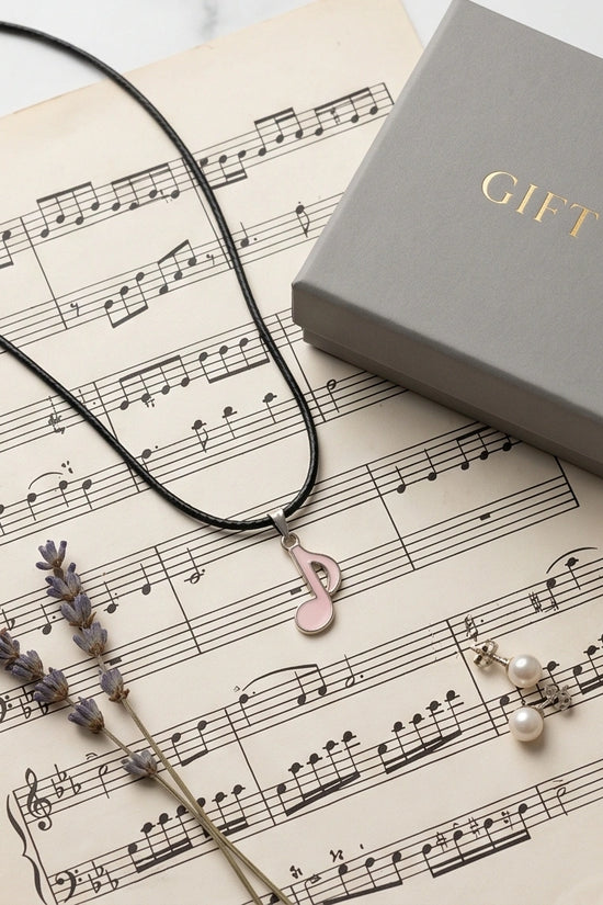 Silver and Pink Eighth Note Necklace