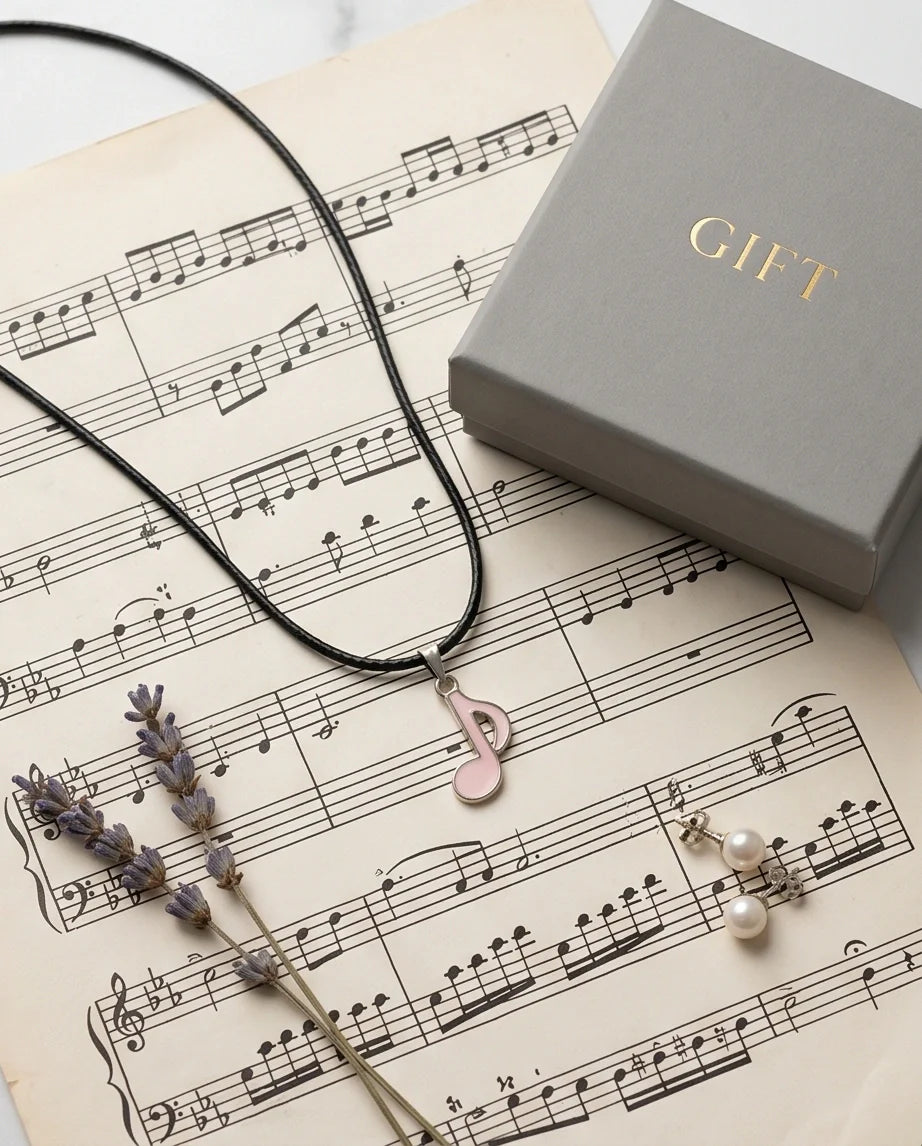 Silver and Pink Eighth Note Necklace