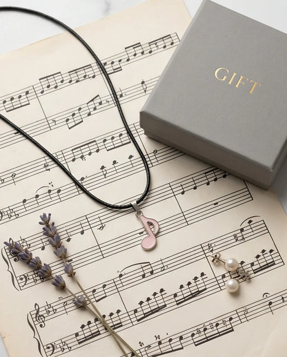 Silver and Pink Eighth Note Necklace