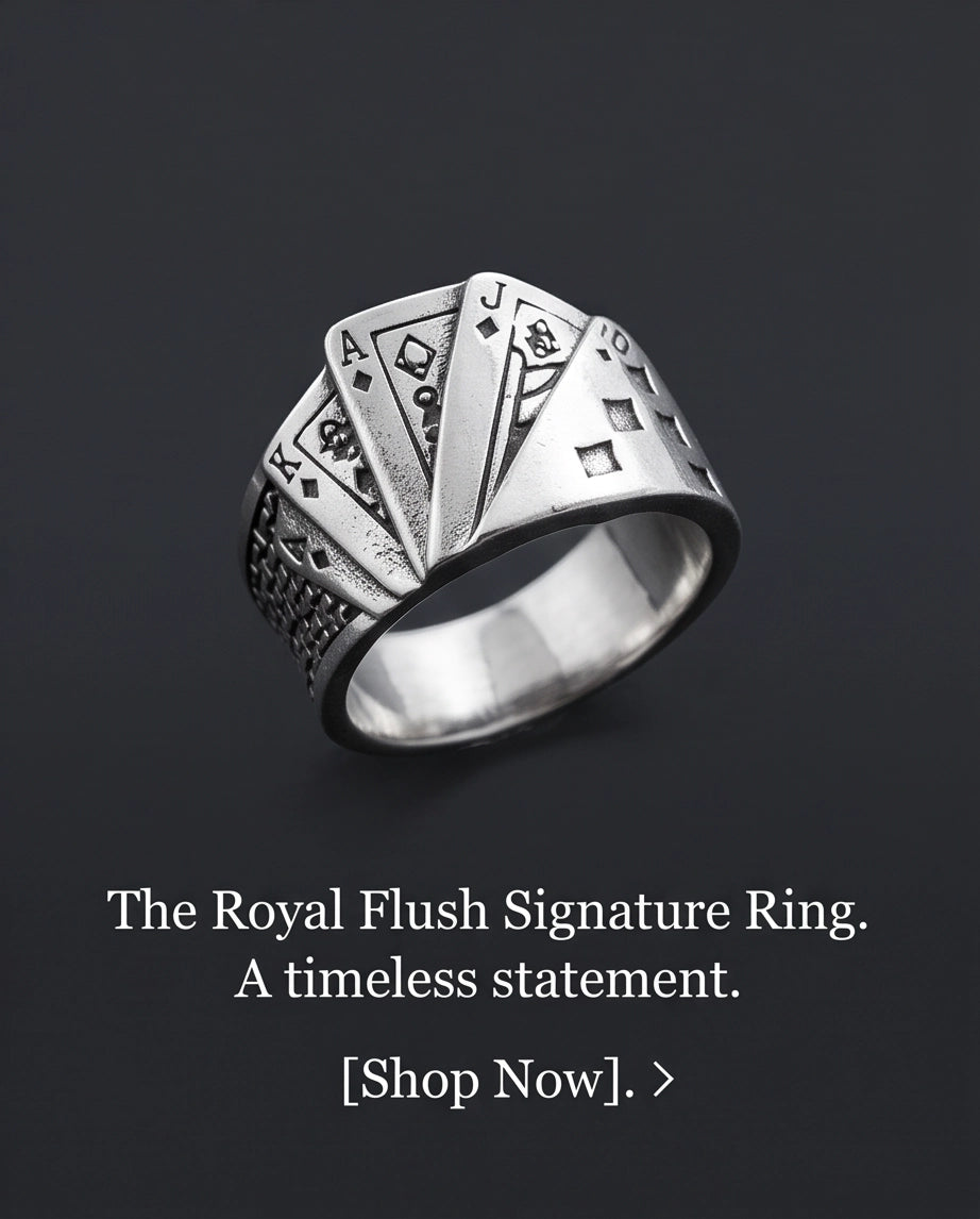 Royal Flush Playing Cards Band Silver Ring