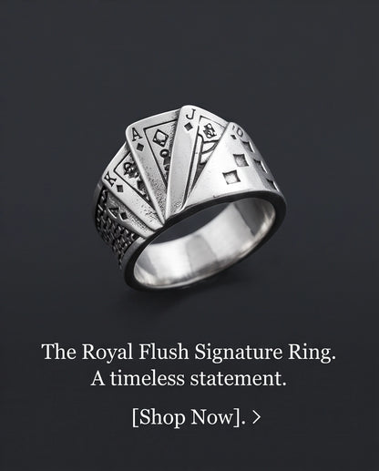Royal Flush Playing Cards Band Silver Ring