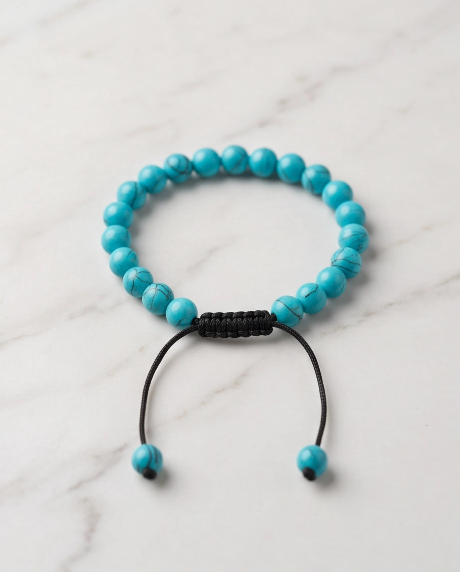 Natural Turquoise Veined Stone Beaded Adjustable Macrame Bracelet