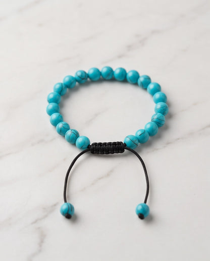 Natural Turquoise Veined Stone Beaded Adjustable Macrame Bracelet