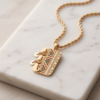 Gold Amazigh Pattern Tag Necklace