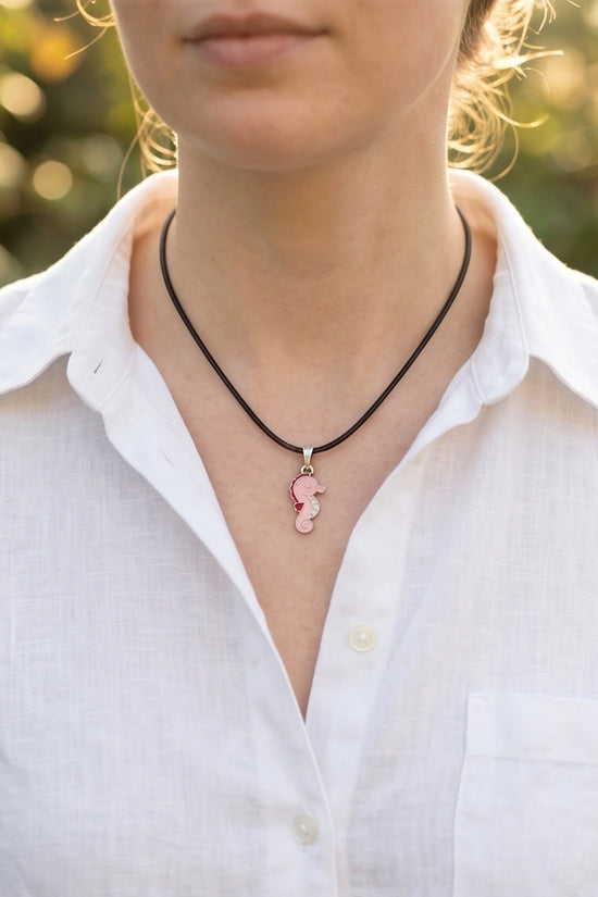 Pink Seahorse Enamel Pendant Necklace