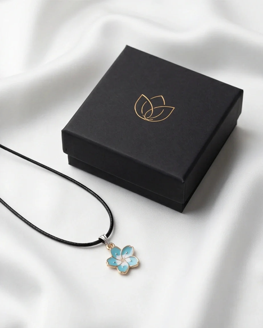 Gold and Pastel Blue Blossom Necklace