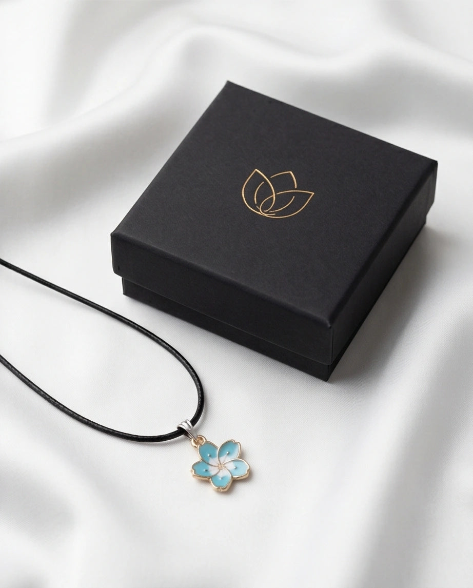 Gold and Pastel Blue Blossom Necklace