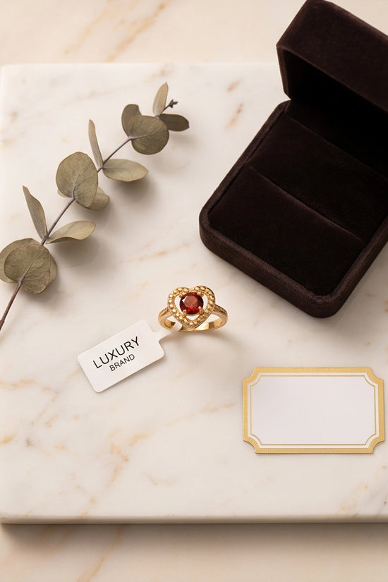 Vintage Gold Ruby Granulated Heart Ring