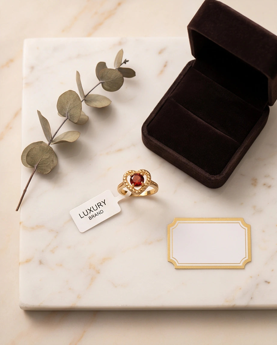 Vintage Gold Ruby Granulated Heart Ring
