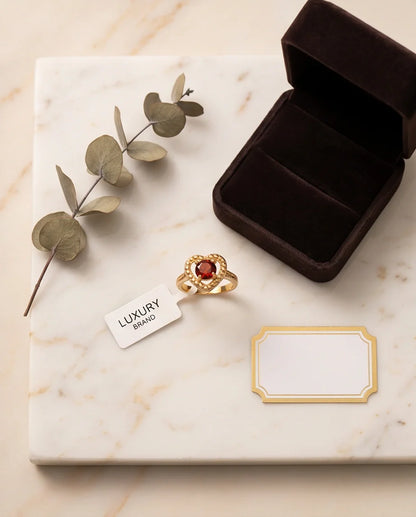 Vintage Gold Ruby Granulated Heart Ring