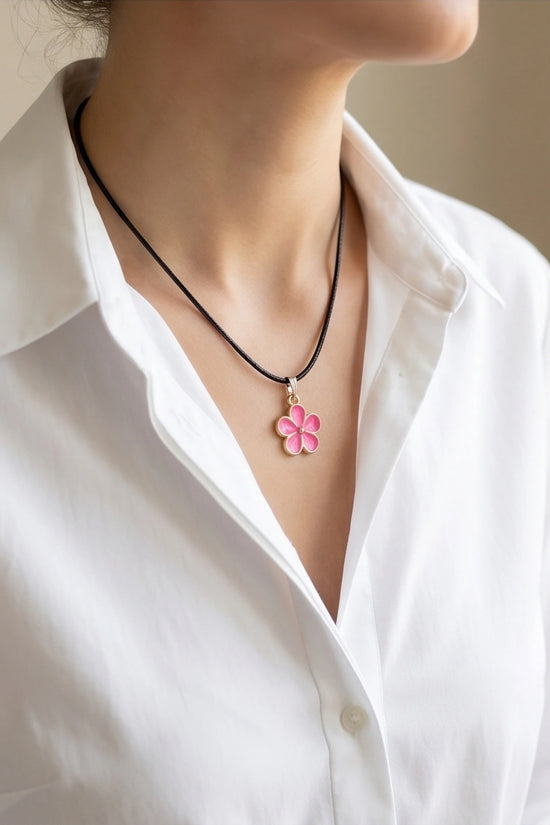 Gold and Pink Flower Pendant Necklace