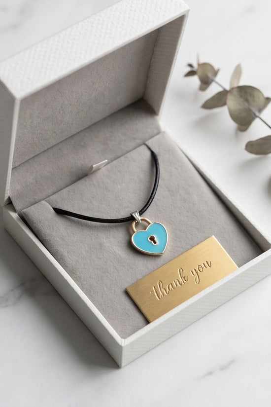 Gold and Pastel Blue Heart Lock Necklace