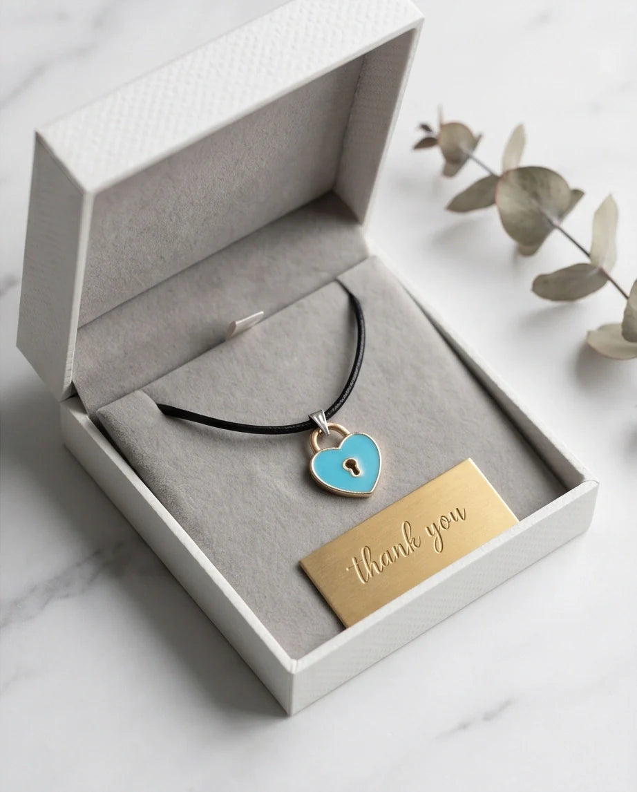Gold and Pastel Blue Heart Lock Necklace
