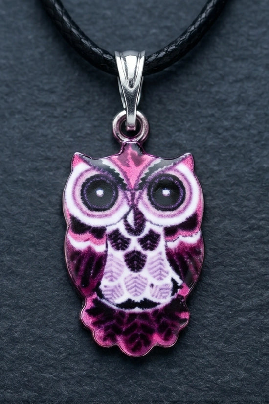 Elegant Magenta Owl Totem Pendant Necklace