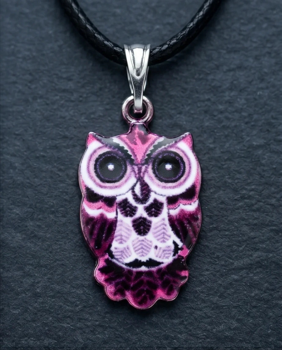 Elegant Magenta Owl Totem Pendant Necklace