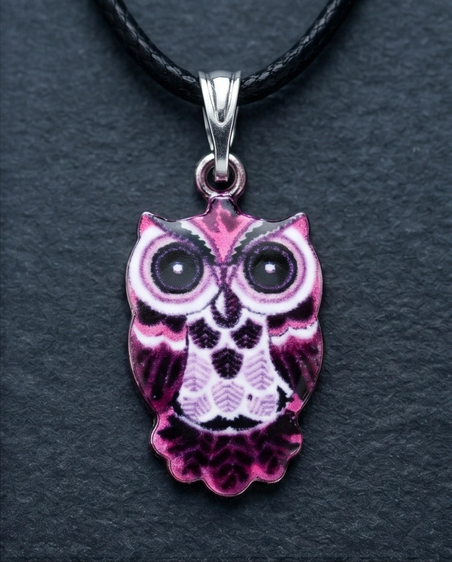 Elegant Magenta Owl Totem Pendant Necklace