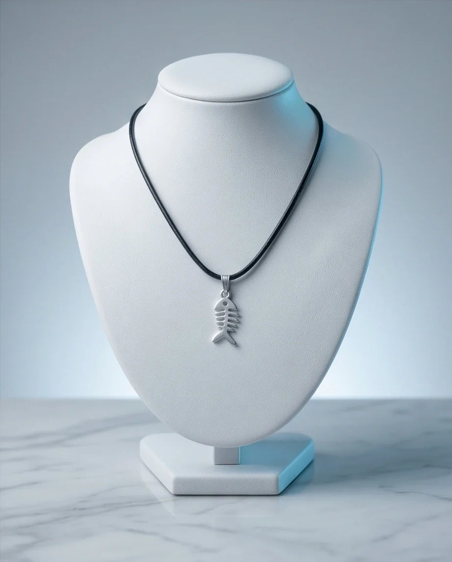 Silver Quirky Fishbone Pendant Necklace