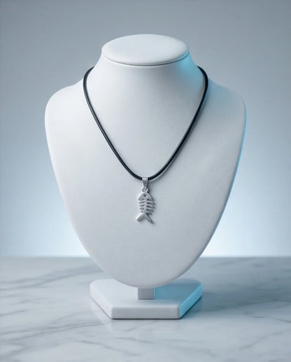 Silver Quirky Fishbone Pendant Necklace