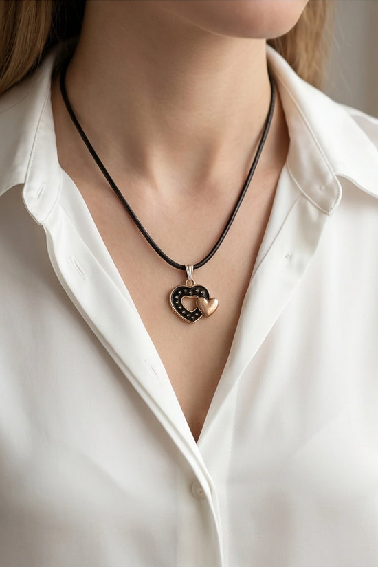 Gold and Black Layered Heart Necklace