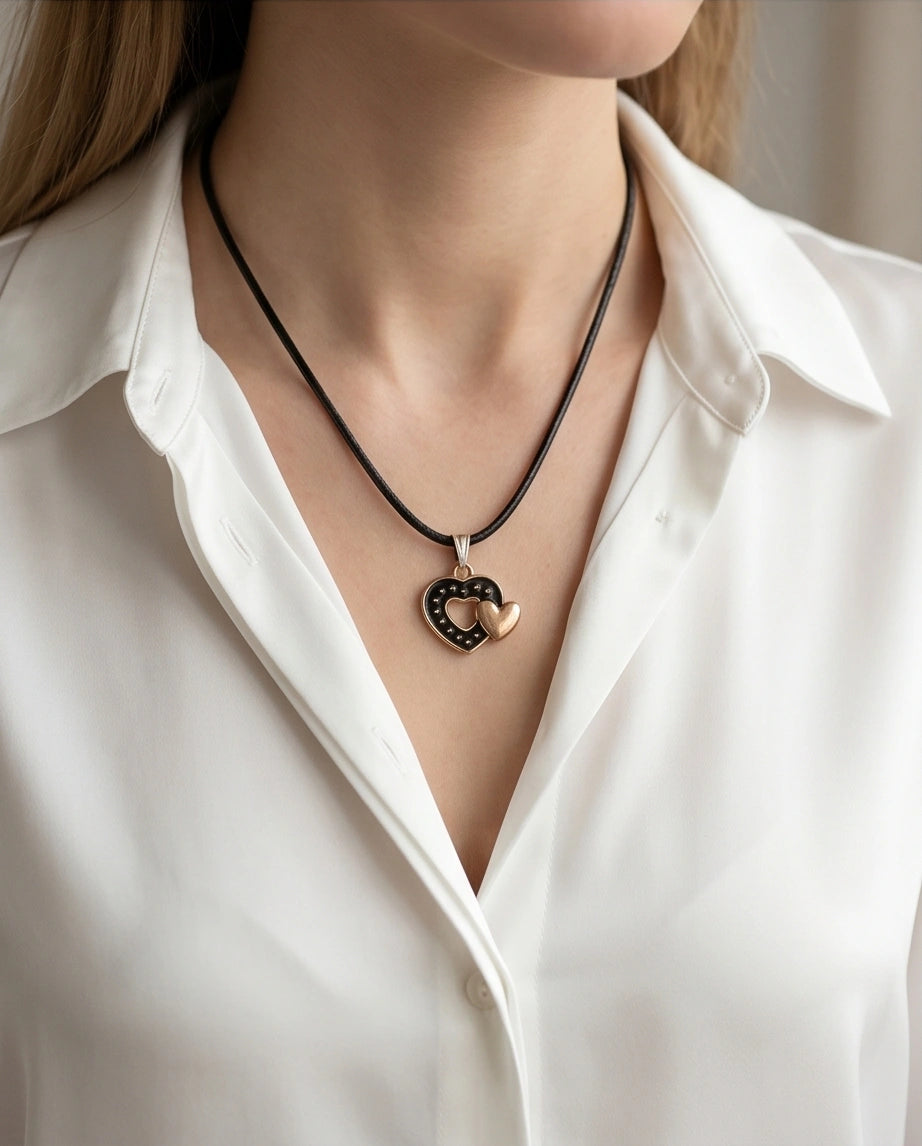 Gold and Black Layered Heart Necklace