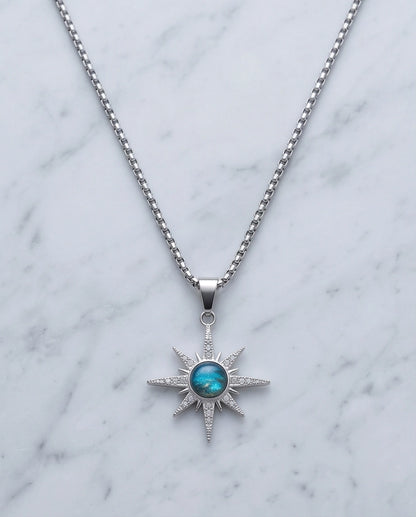 Silver Crystal Paved North Star Cosmic Orb Pendant Necklace