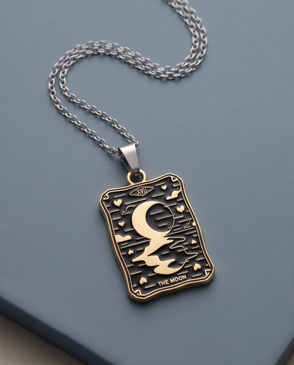 Gold "The Moon" Tarot Card Pendant Necklace