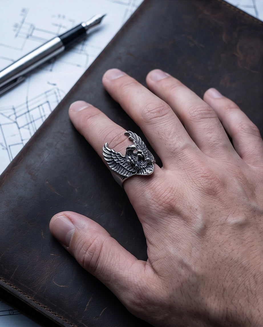 Oxidized Silver Phoenix Sculpted Ring