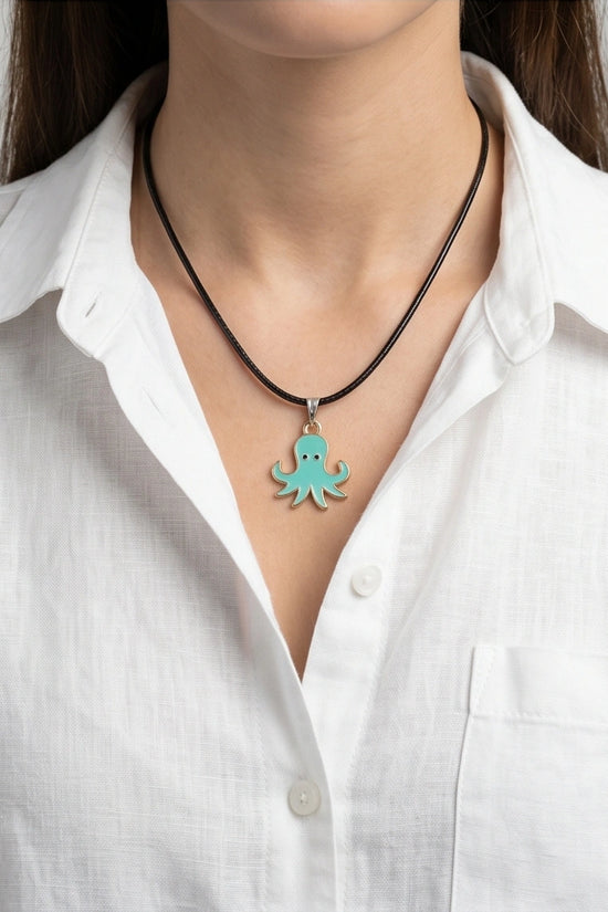 Gold and Turquoise Octopus Pendant Necklace