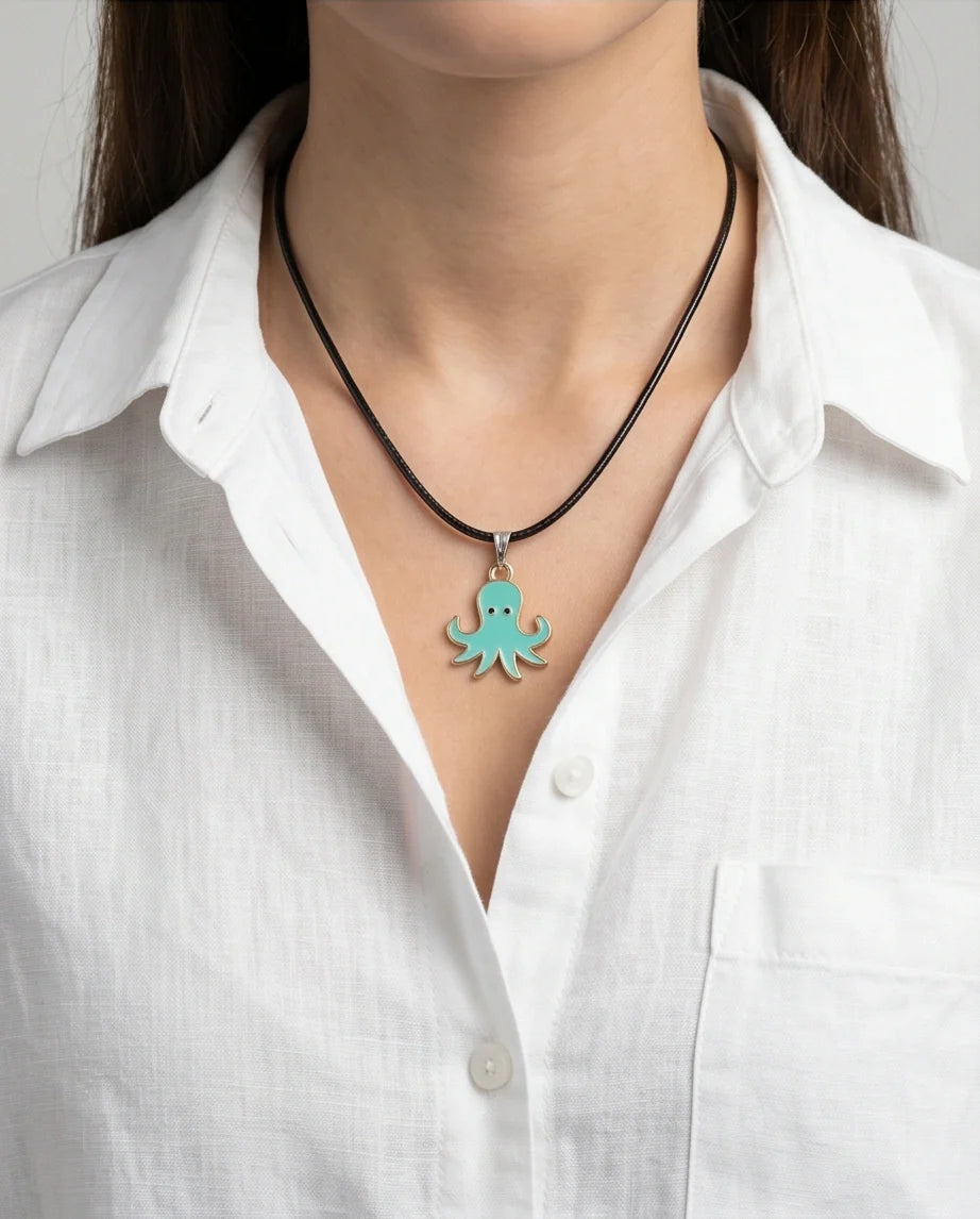 Gold and Turquoise Octopus Pendant Necklace