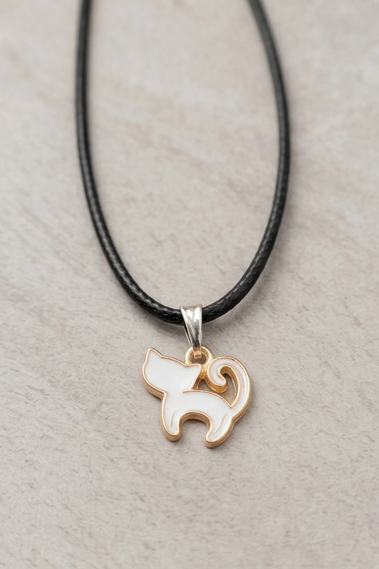 Gold and White Cat Pendant Necklace