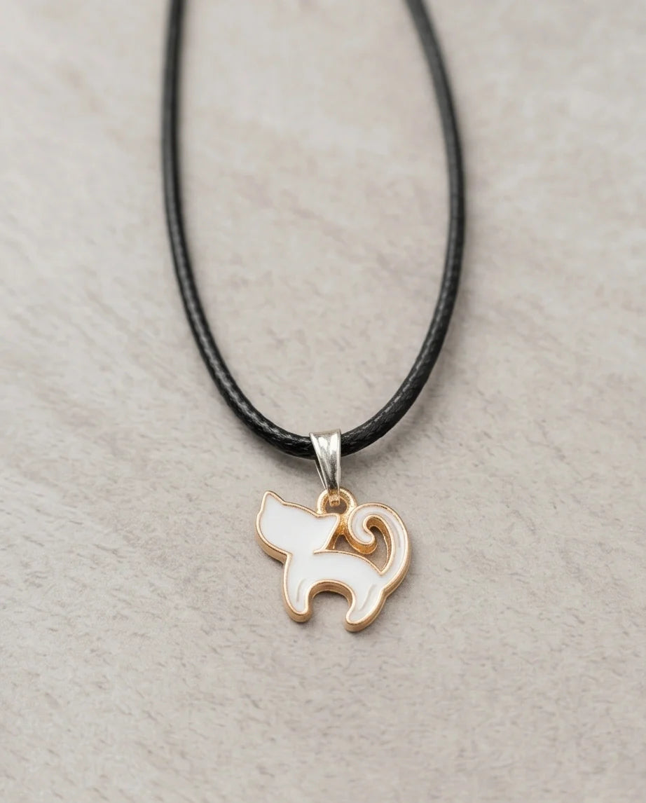 Gold and White Cat Pendant Necklace