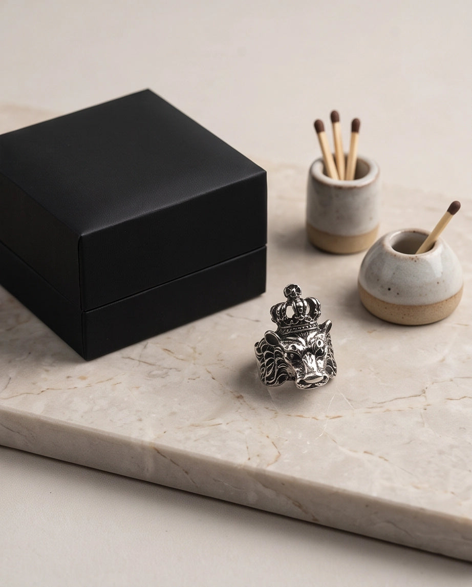 Crowned Royal Lion Sculpted Ring