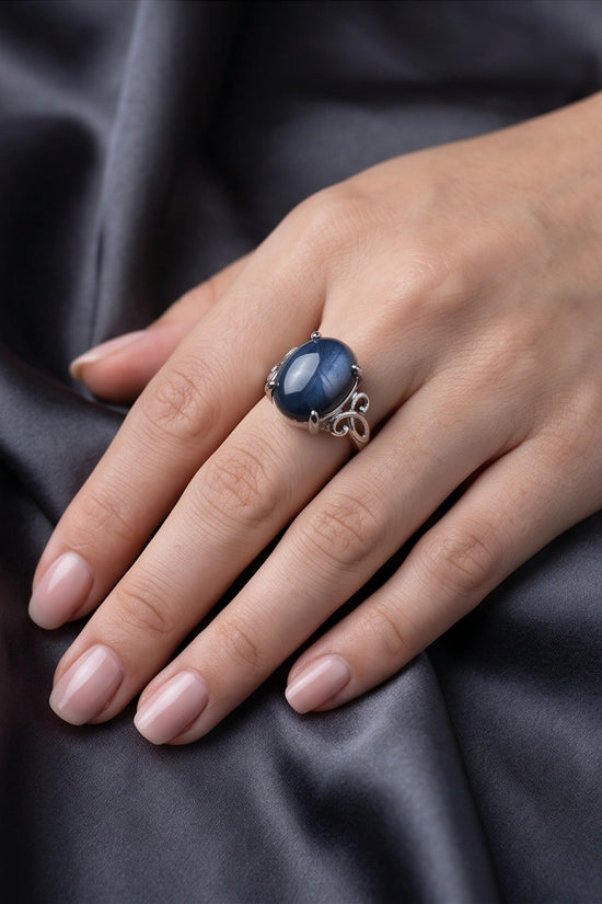 Midnight Azure Tiger's Eye Filigree Ring