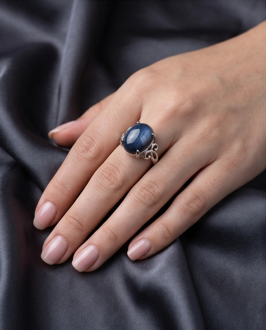 Midnight Azure Tiger's Eye Filigree Ring
