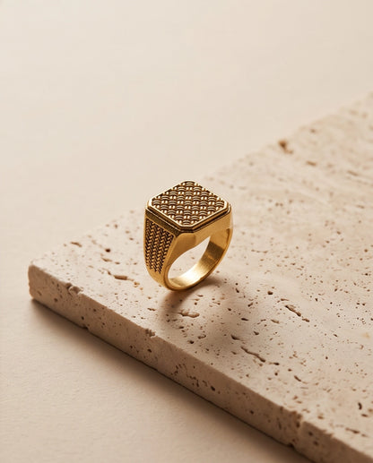 Woven Lattice Gold Signet Ring
