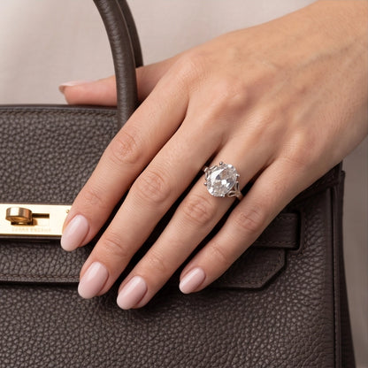 Silver Oval Clear Quartz Vintage Solitaire Ring