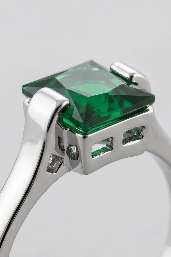 Sterling Silver Princess-Cut Deep Green Emerald Solitaire Ring