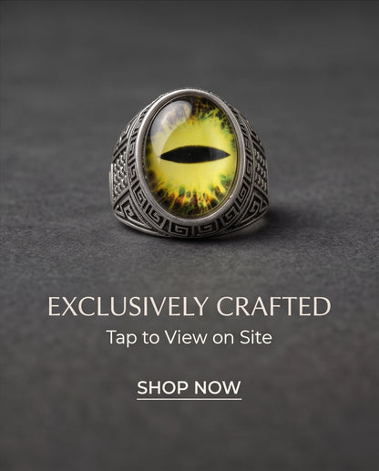 Golden-Yellow Slit-Pupil Dragon-Eye Greek Key Silver Ring