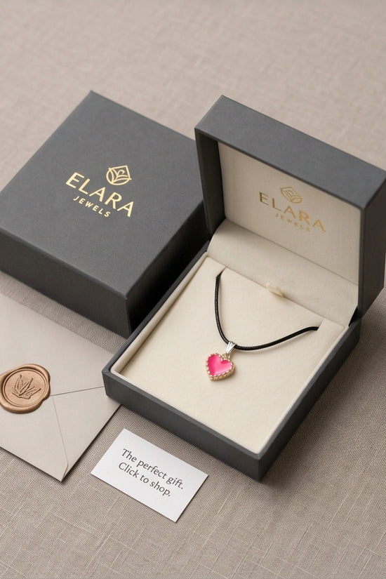 Gold and Pink Beaded Heart Necklace