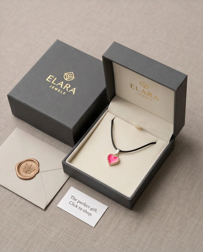 Gold and Pink Beaded Heart Necklace